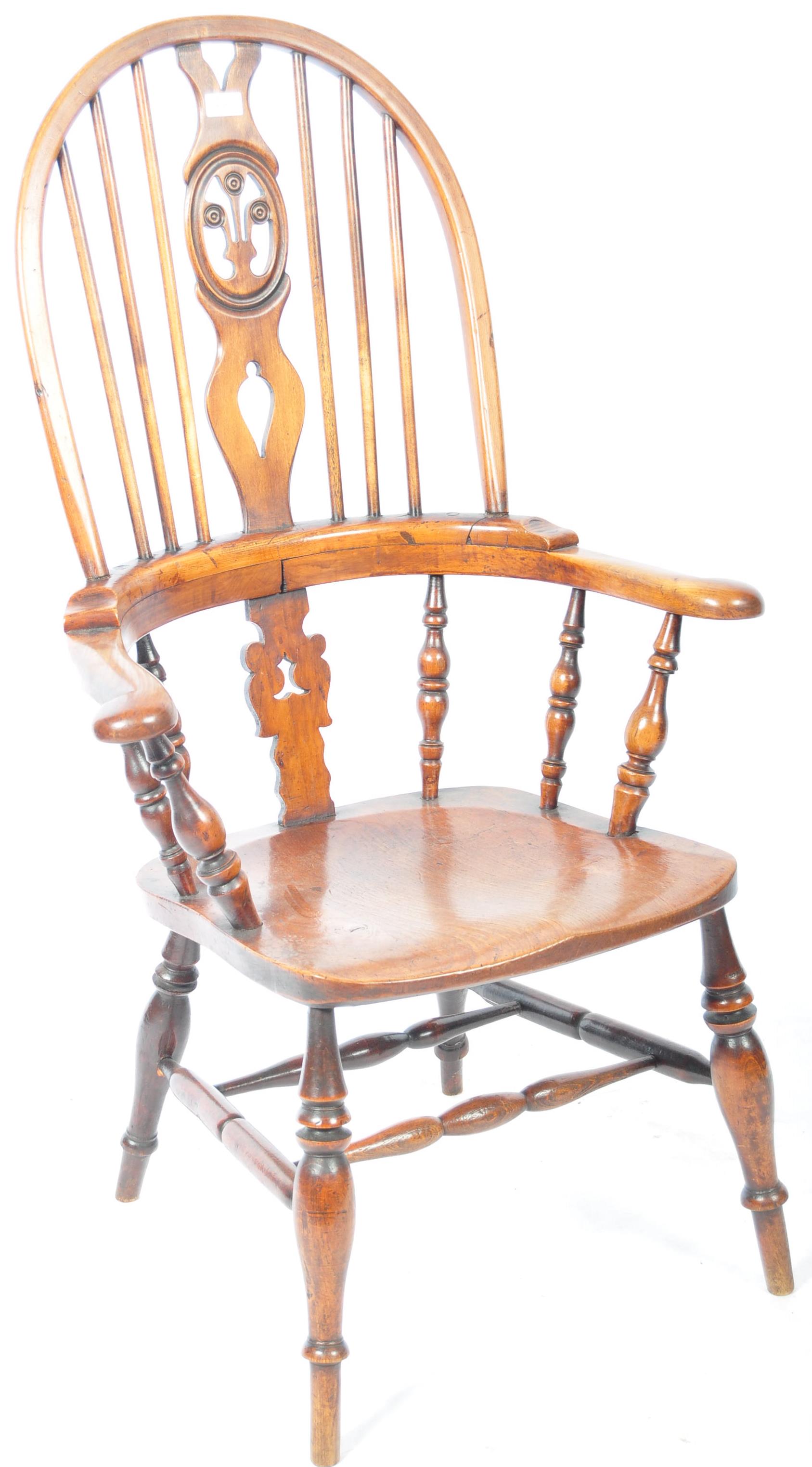 19TH CENTURY ELM & YEW WOOD WINDSOR CARVER ARMCHAIR - Image 2 of 8