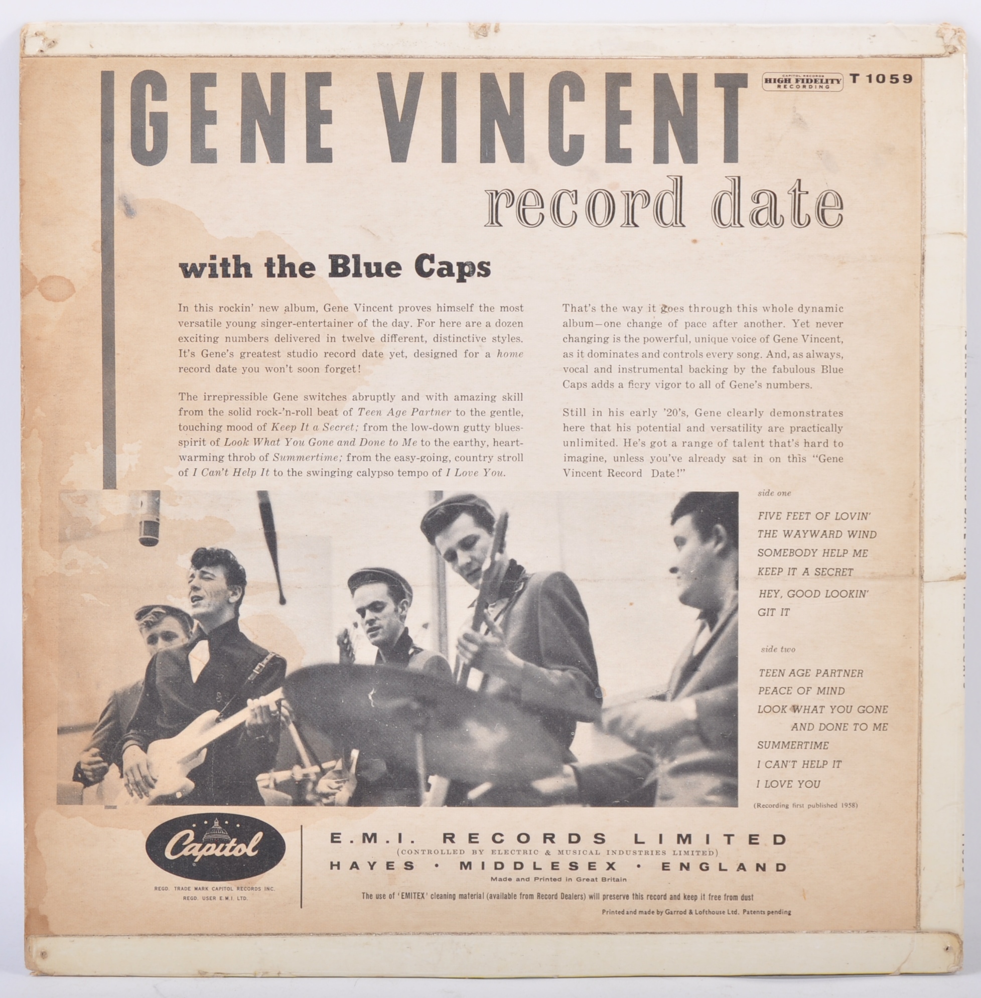 A GENE VINCENT RECORD DATE WITH THE BLUE CAPS - 1958 CAPITOL RELEASE - Image 2 of 4