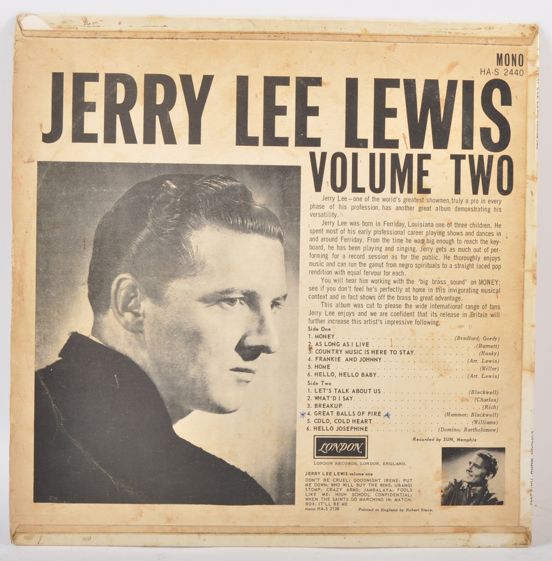 JERRY LEE LEWIS - LEE'S GREATEST - 1962 LONDON PLUM LABEL RELEASE - Image 2 of 4