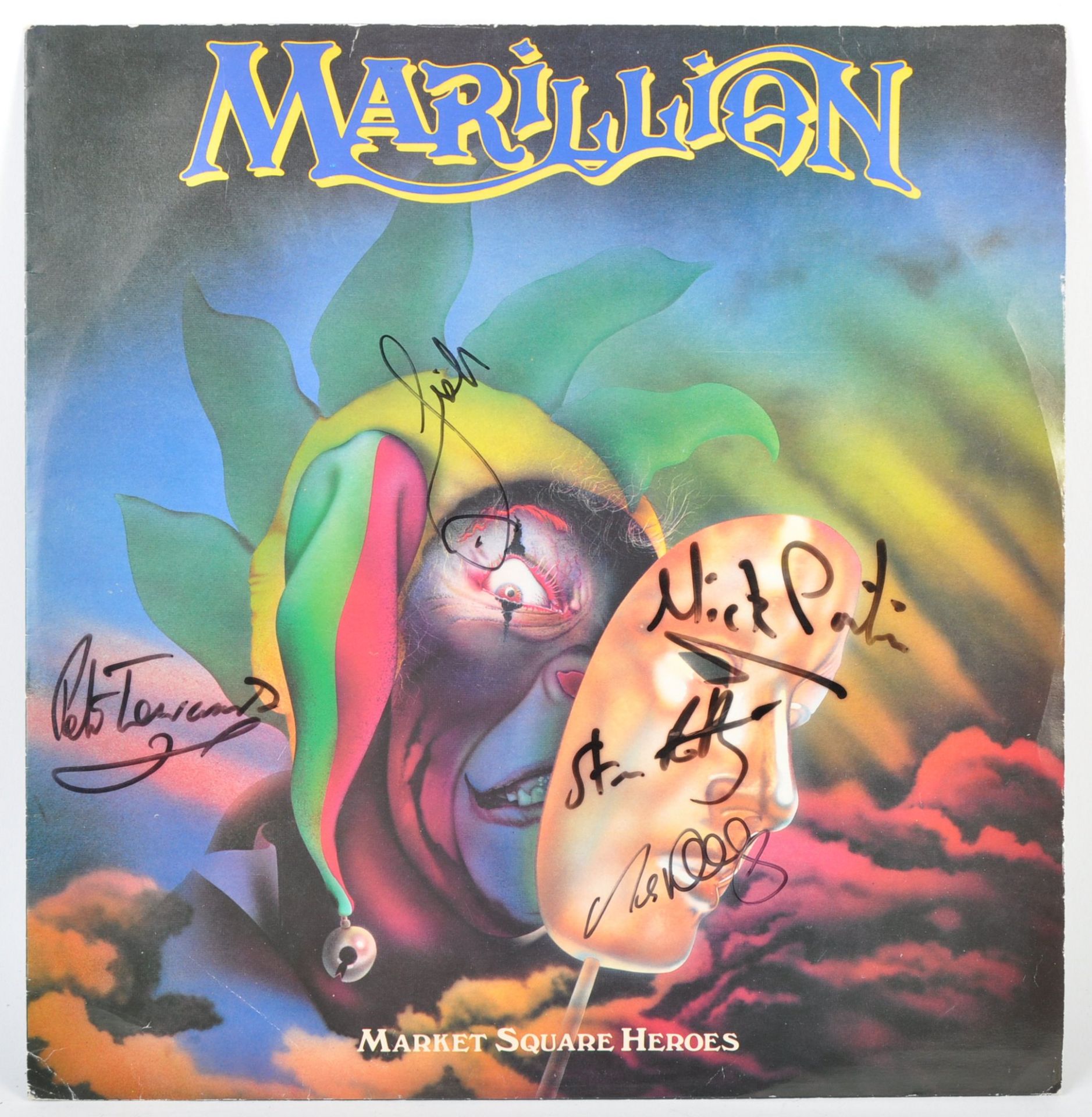MARILLION SIGNED MARKET SQUARE HEROES 12" SINGLE AND SHOWCARD