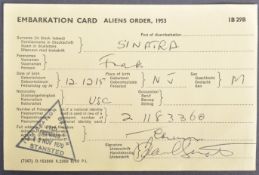 FRANK SINATRA - 1970 STANSTEAD AIRPORT EMBARKATION CARD