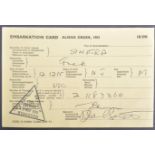 FRANK SINATRA - 1970 STANSTEAD AIRPORT EMBARKATION CARD