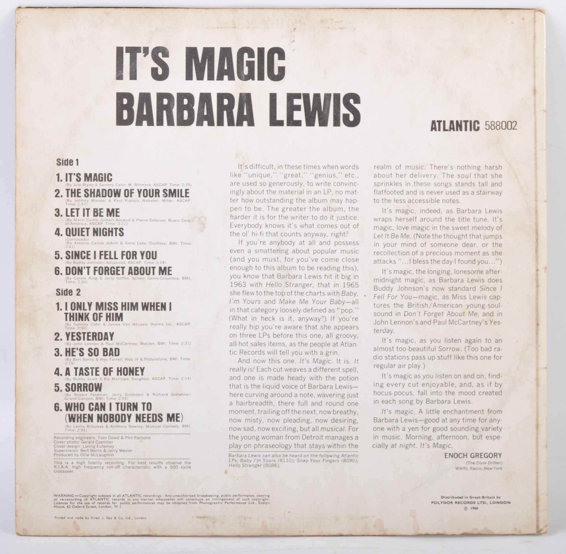 BARBARA LEWIS - IT'S MAGIC - 1966 ATLANTIC RELEASE - 588002 - Image 2 of 4