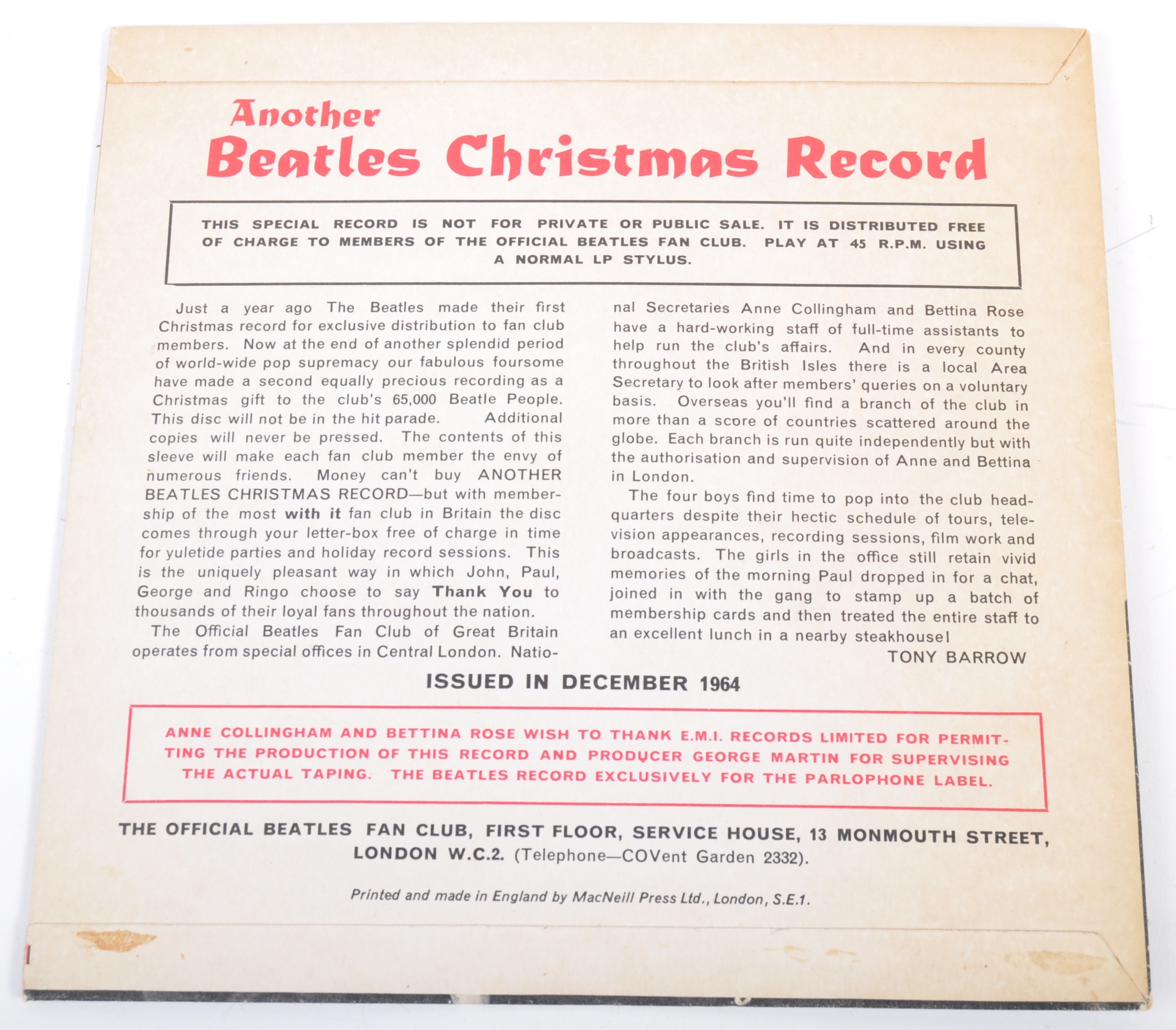 THE BEATLES - 1964 CHRISTMAS FLEXI DISC - Image 2 of 4