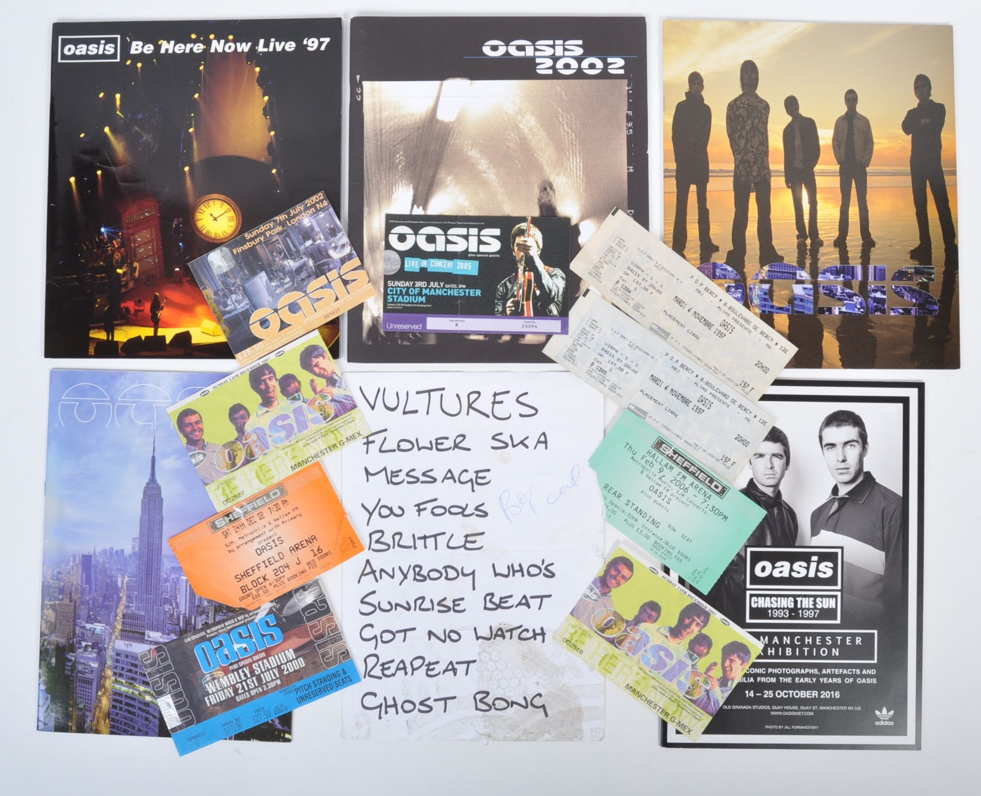 OASIS - COLLECTION OF PROGRAMMES, SET LIST & TICKETS