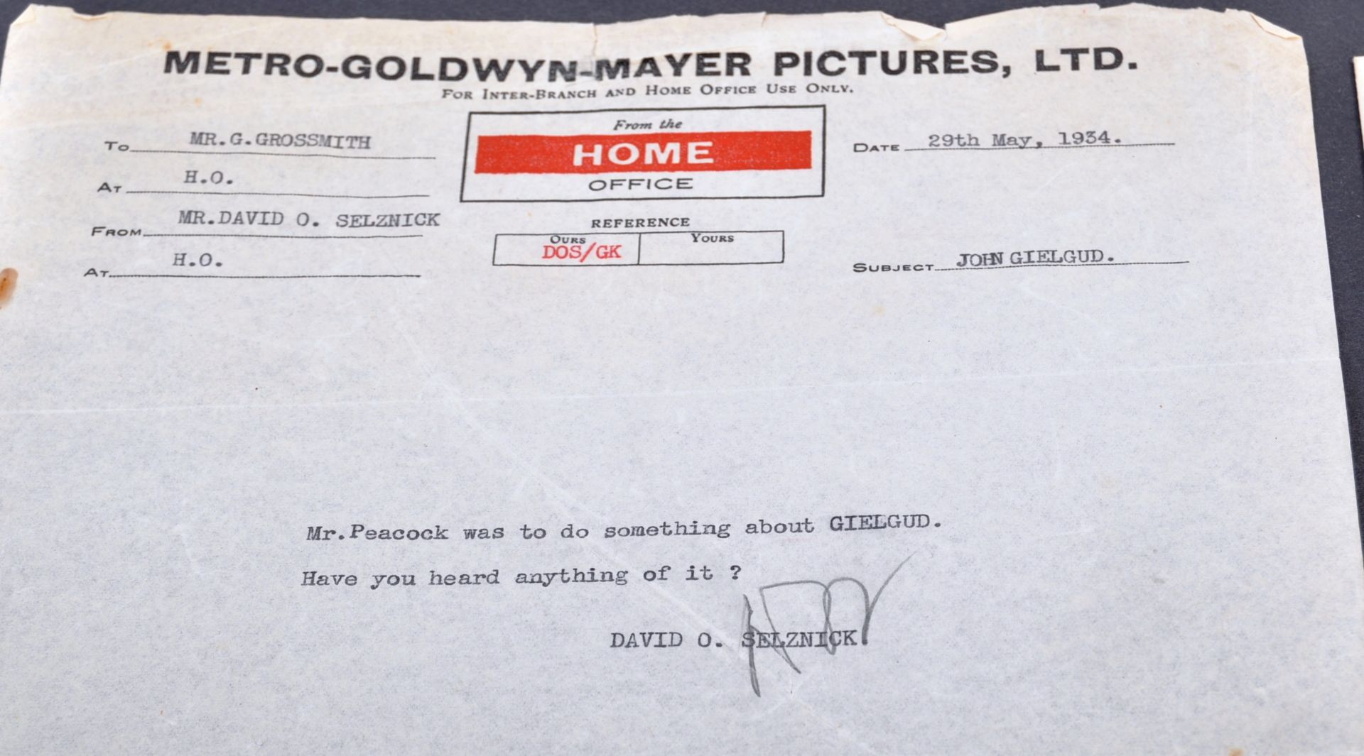 DAVID O. SELZNICK - GONE WITH THE WIND - RARE MGM SIGNED MEMO - Image 2 of 10