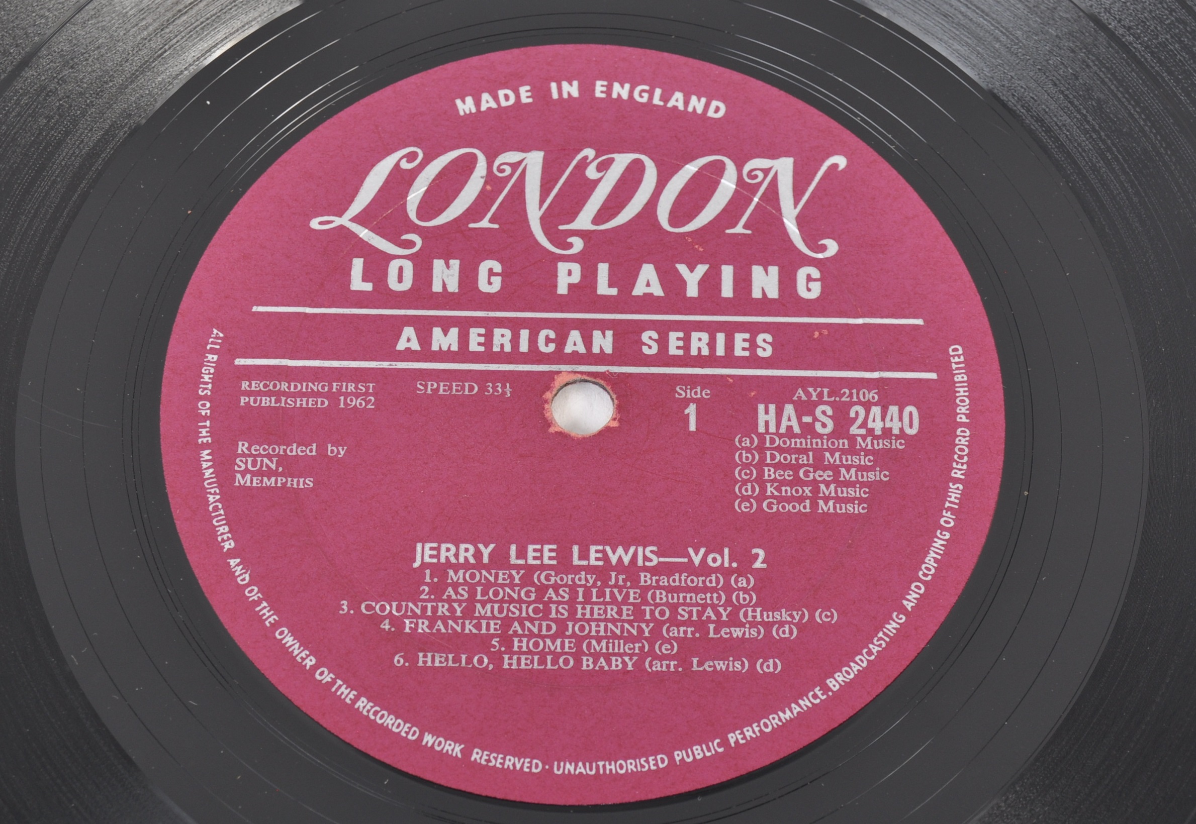 JERRY LEE LEWIS - LEE'S GREATEST - 1962 LONDON PLUM LABEL RELEASE - Image 3 of 4