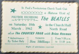 THE BEATLES - RARE ORIGINAL 1962 TICKET - CHURCH YOUTH CLUB