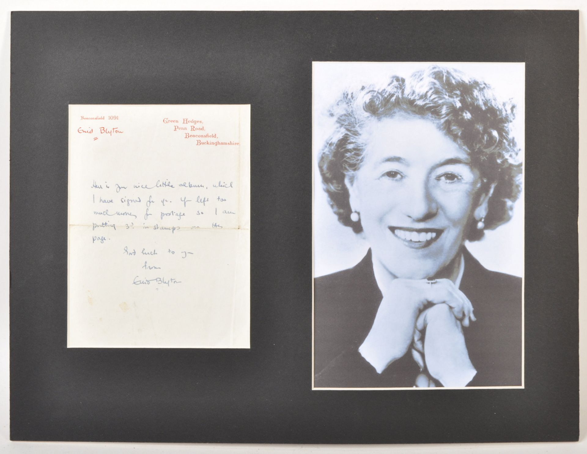 ENID BLYTON (1897-1968) - CHILDREN'S AUTHOR - HANDWRITTEN LETTER