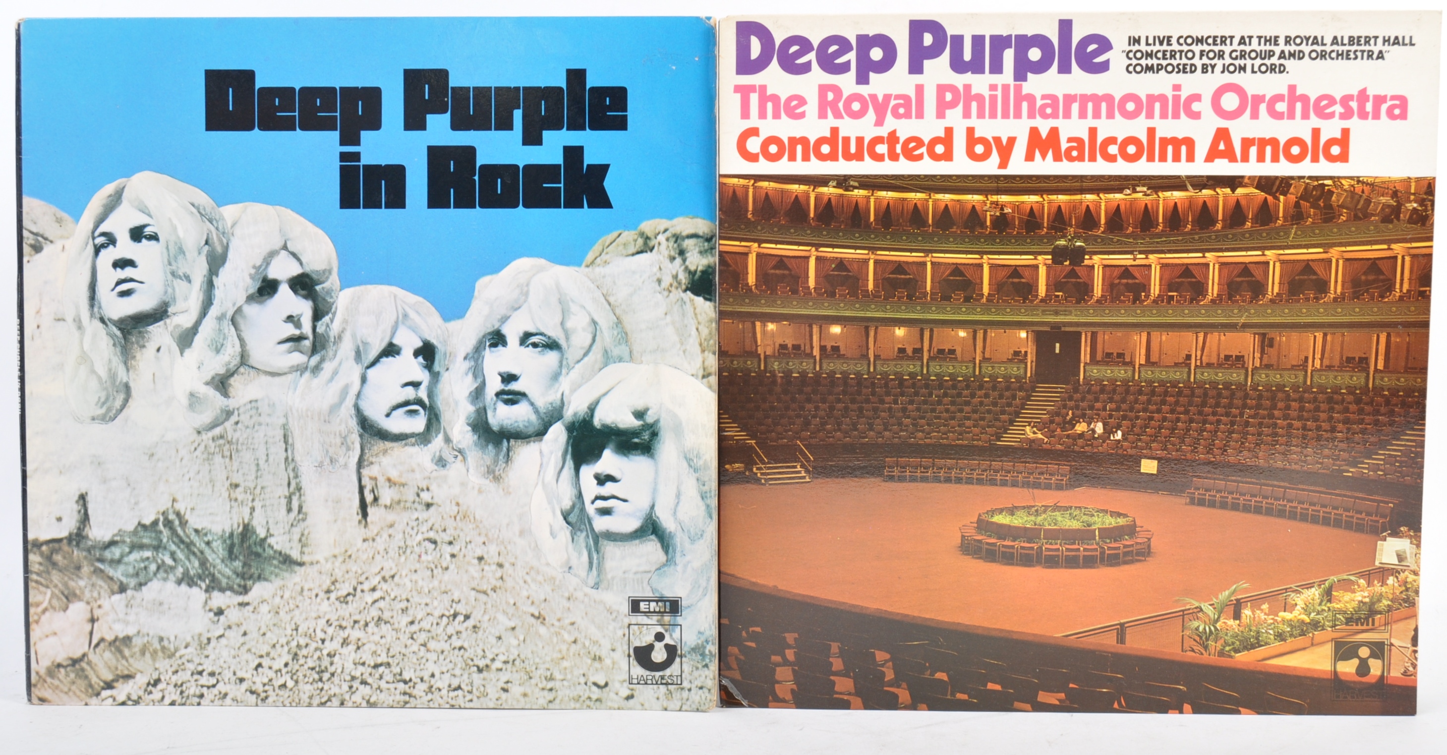 DEEP PURPLE - TWO VINYL RECORD ALBUMS - IN ROCK AND LIVE AT THE ROYAL ALBERT HALL