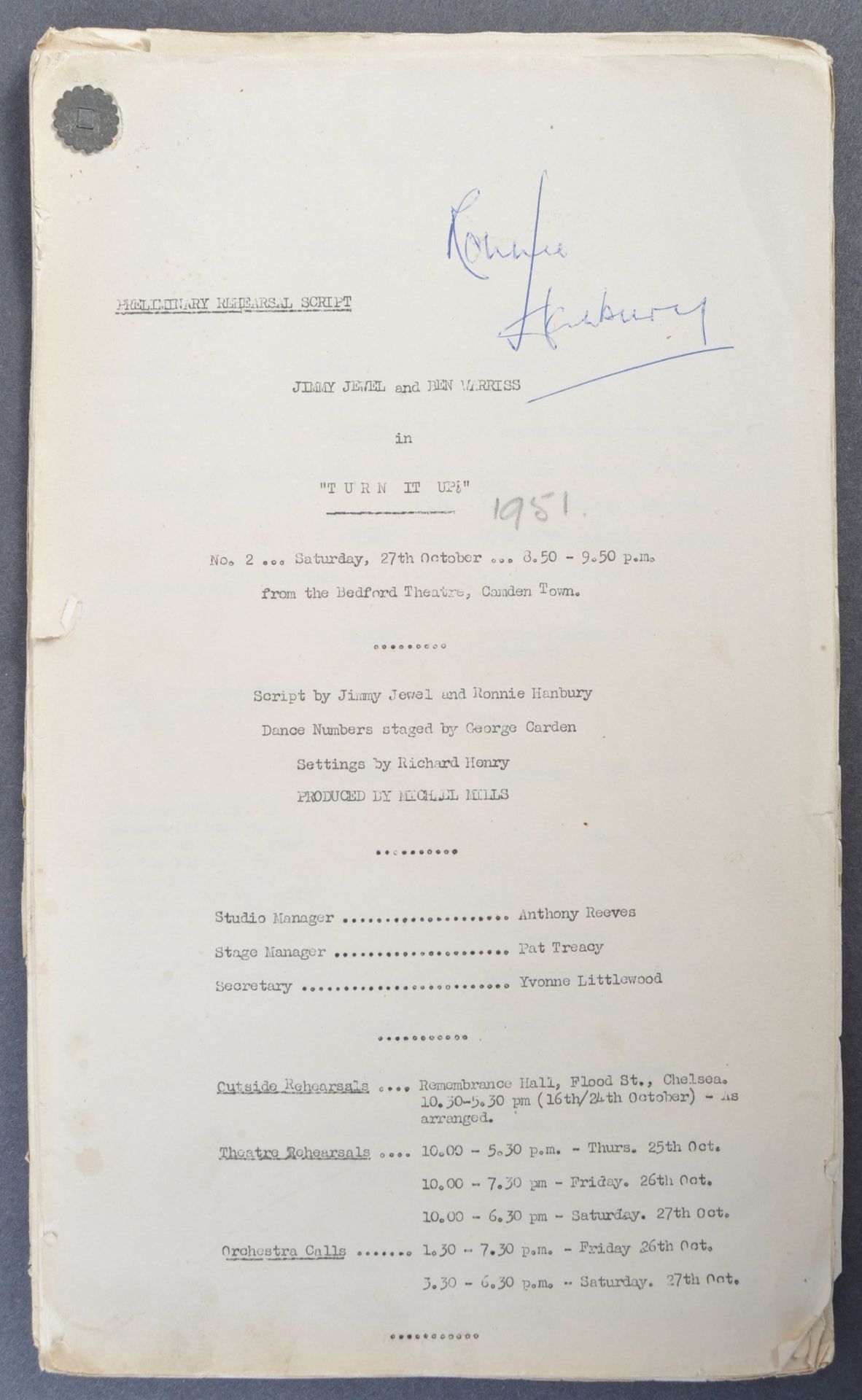 FROM THE COLLECTION OF VALERIE LEON - ORIGINAL SCRIPT