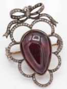 Antique French silver diamond and garnet pendant brooch