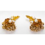 9ct Gold Hallmarked Garnet & Pearl Flower Head Earring Clips