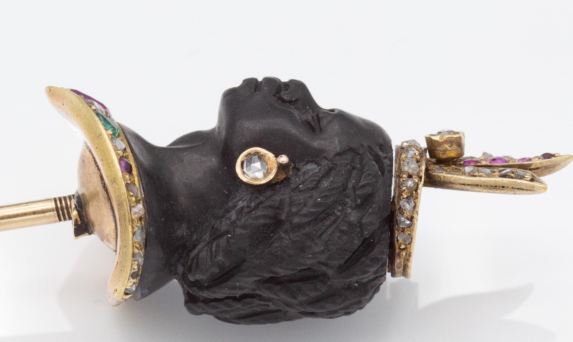 Victorian Gold Ruby Emerald Blackamoor Pin - Image 3 of 3