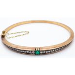 An Antique 18ct Gold Emerald & Diamond Hinged Bangle