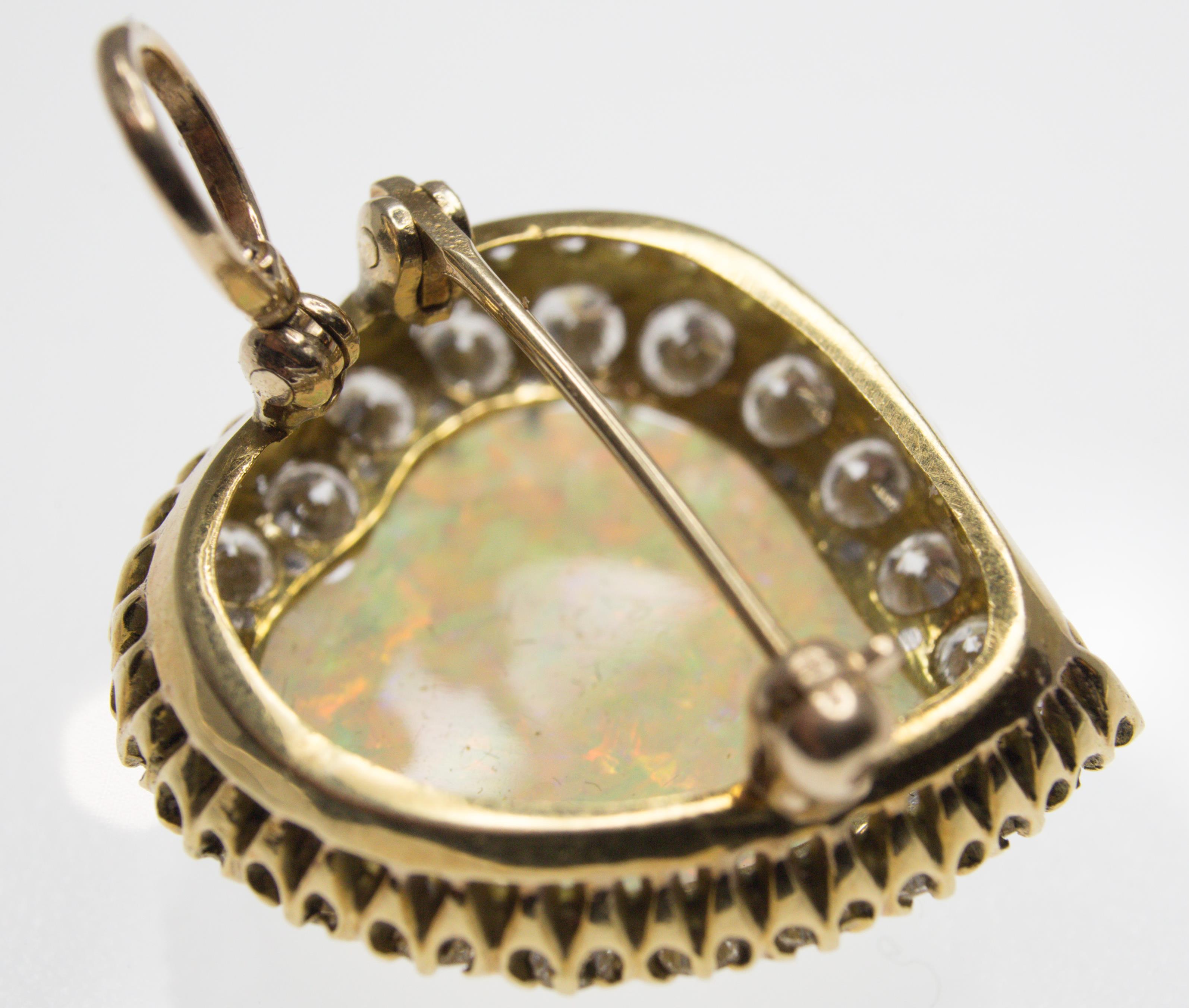 Gold Opal and Diamond Witches Heart Brooch Pendant - Image 5 of 6