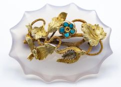 Victorian 19th Century Crystal & Turquoise Mourning Brooch