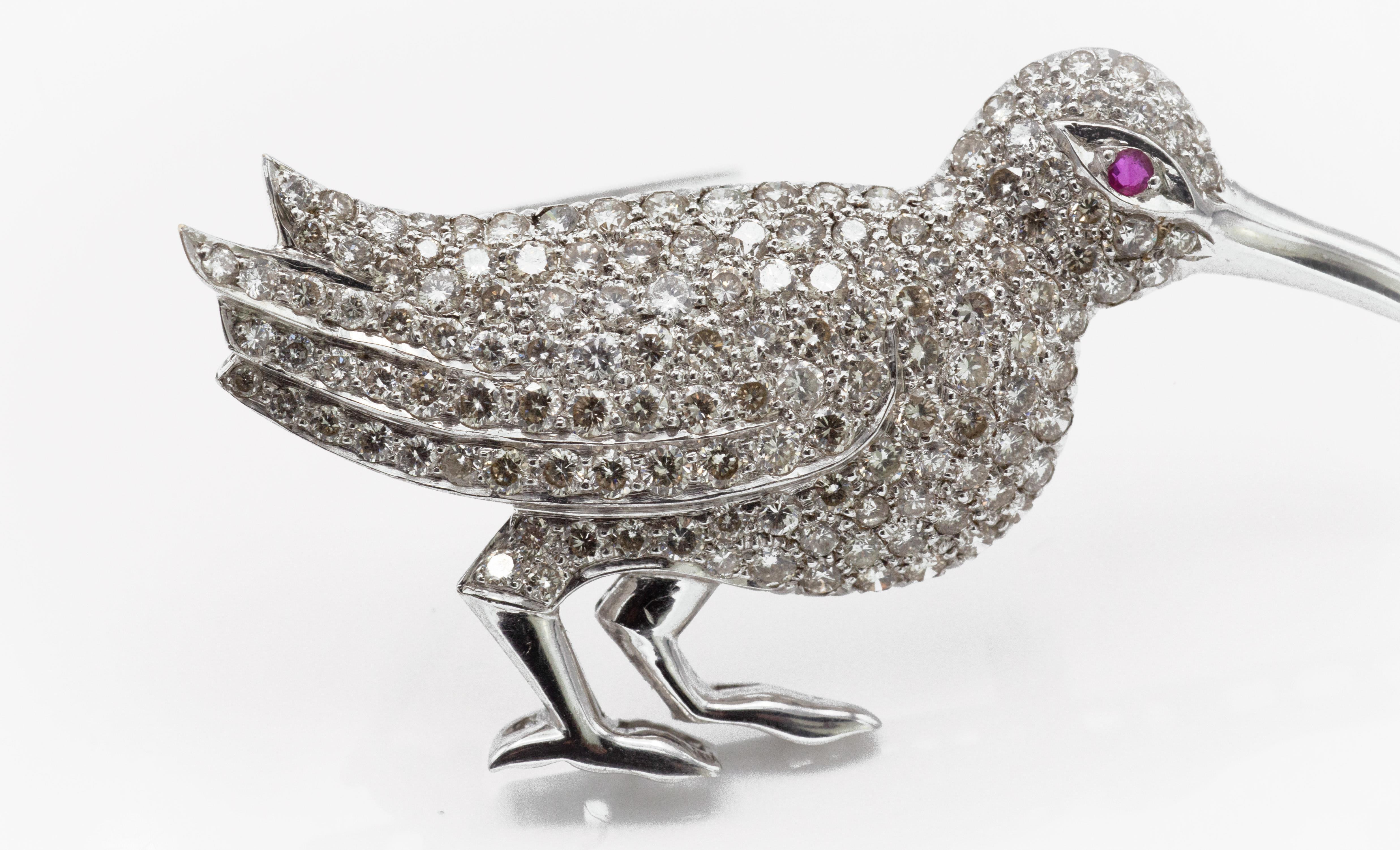 A French 18ct White Gold Ruby & Diamond Bird Brooch - Image 2 of 2