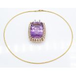 18ct gold 101ct Brazilian Amethyst & Diamond Pendant Necklace