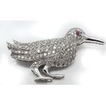 A French 18ct White Gold Ruby & Diamond Bird Brooch