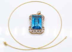 18ct Gold Lorique 62ct Brazilian 'London Blue' Topaz & Diamond Pendant Necklace