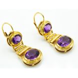 A Pair of Italian 18ct Gold Amethyst & Diamond Drop Earrings