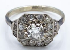 A French Art Deco 18ct Gold Platinum Diamond Cluster Ring