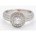 9ct White Gold & Diamond Halo Style Cluster Ring