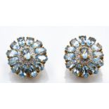 A Pair of 9ct Gold Aquamarine & Diamond Cluster Earrings