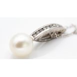 9ct White Gold Diamond & Cultured Pearl Drop Pendant Necklace