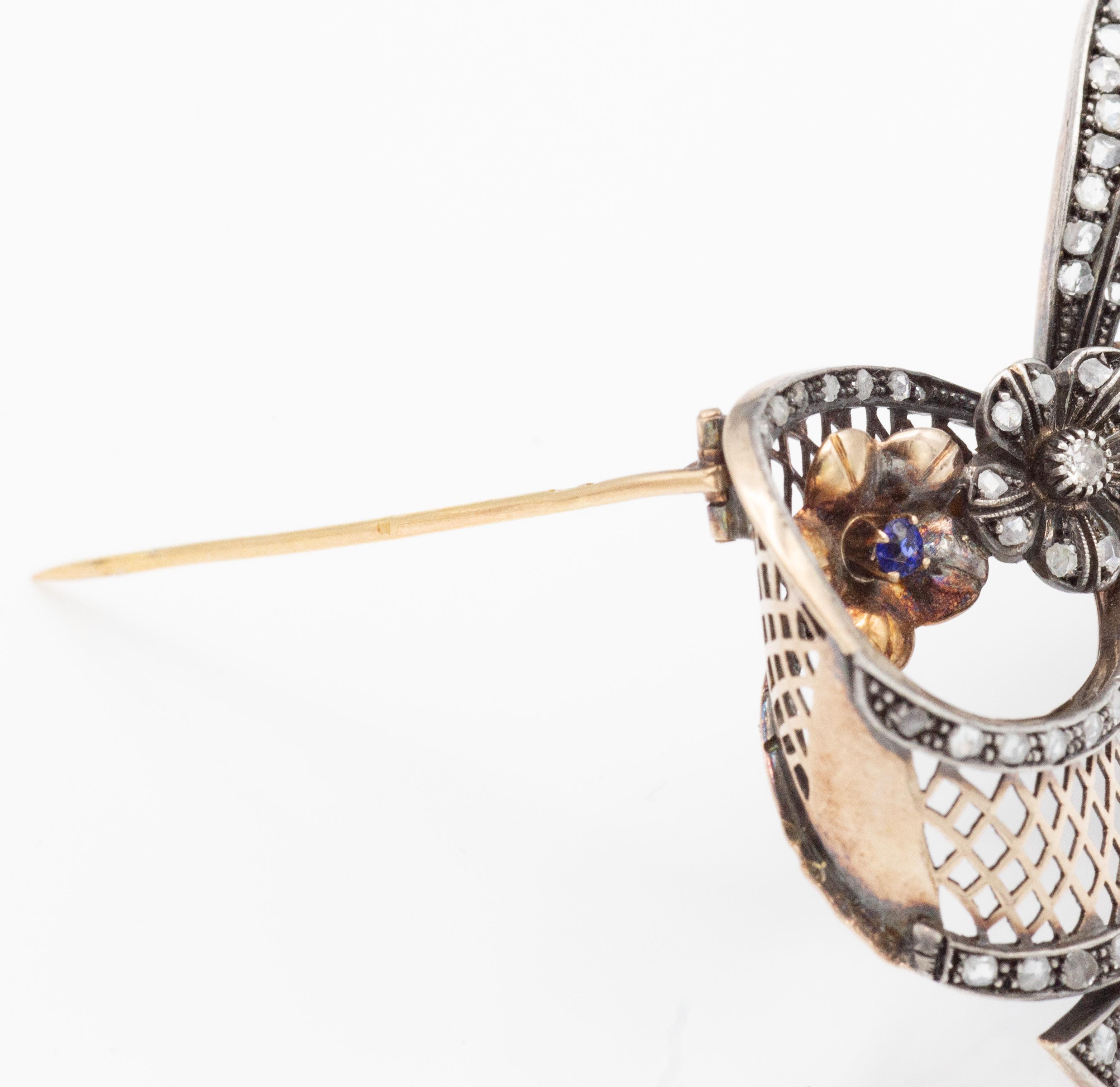 18CT GOLD FRENCH SAPPHIRE AND DIAMOND BROOCH - Image 5 of 6