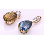 Two 9ct Gold & Topaz Necklace Pendants