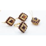 14ct Gold & Garnet Jewellery Suite - Ring - Earrings & Necklace