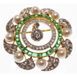 18ct Gold Emerald and Diamond Garland Brooch Pendant