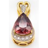 18ct Gold Pink Zircon & Diamond Necklace Pendant