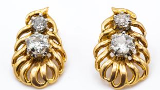 A Pair of French 18ct Gold Platinum & Diamond Ear Clips