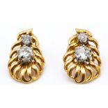 A Pair of French 18ct Gold Platinum & Diamond Ear Clips