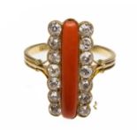 An Antique 18ct Gold Coral & Diamond Ring