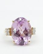 A Hallmarked 18ct Gold Kunzite & Diamond Ring