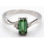 Hallmarked 18crt White Gold & Green Tourmaline & Diamond RIng