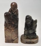 CHINESE ORIENTAL CARVED HARDSTONE SEAL AND FIGURINE