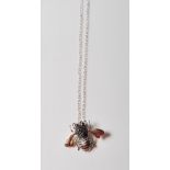 SILVER AND RED STONE INSECT NECKLACE