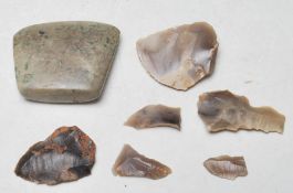 NEOLITHIC CARVED STONE AXE HEAD & OTHERS