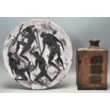 20TH CETURY ITALIAN STYKLE STUDIO POTTERY CHARGER DECORATED WITH DACERS TOGETHER WITH A VASE