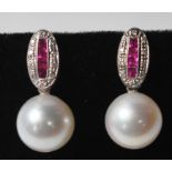 18CT GOLD, RUBY AND PEARL DRESS EARRINGS