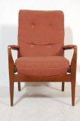 TEAK WOOD AND FAUX LEATHER EASY CHAIR