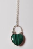 SILVER AND MALACHITE PENDANT LOCK NECKLACE