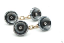 A PAIR OF ART DECO HEMATITE GOLD & DIAMOND CUFFLINKS