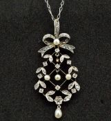 18CT GOLD & PLATINUM BELLE EPOQUE DIAMOND & PEARL NECKLACE