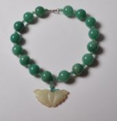 CHINESE JADE BEADED BUTTERFLY NECKLACE